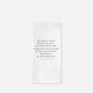 The Great Mercy of God Bible Verse Tea Towel Hand Lettered Charles Spurgeon Life Quote Tea Towel Flour Sack Kitchen Towel