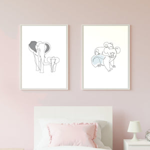 Mom and Me Elephant Modern Line Drawing Nursery Printable Art