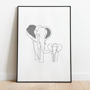 Mom and Me Elephant Modern Line Drawing Nursery Printable Art
